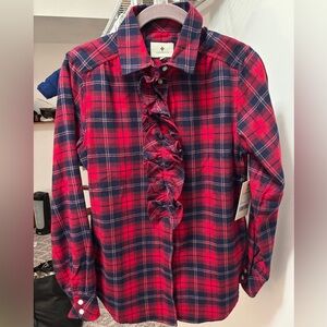 Tuckernuck Red and Blue Plaid Ruffle Button Down Shirt